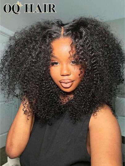 OQ Hair 200% Density 10-16 Inch Kinky Curly Bob Wear Go Glueless Wig Pre-Cut 7x5 Transparent Lace Front Wig Natural Black Pre-Plucked Hairline Suitable For Beginners-No Glue Needed, 100% Human Hair, Breathable Cap, Lightweight And Comfortable For Daily Wear, Minimal Shedding, Can Create Office, Halloween, Party, Y2K, Rebellious, Vacation, Outdoor, Cosplay, School, Holiday, Christmas, Party, Wedding And Other Styles, Suitable For Women