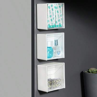 Minimalist Bathroom Wall Mounted Flip Cover Small Item Storage Box, No Drilling Required