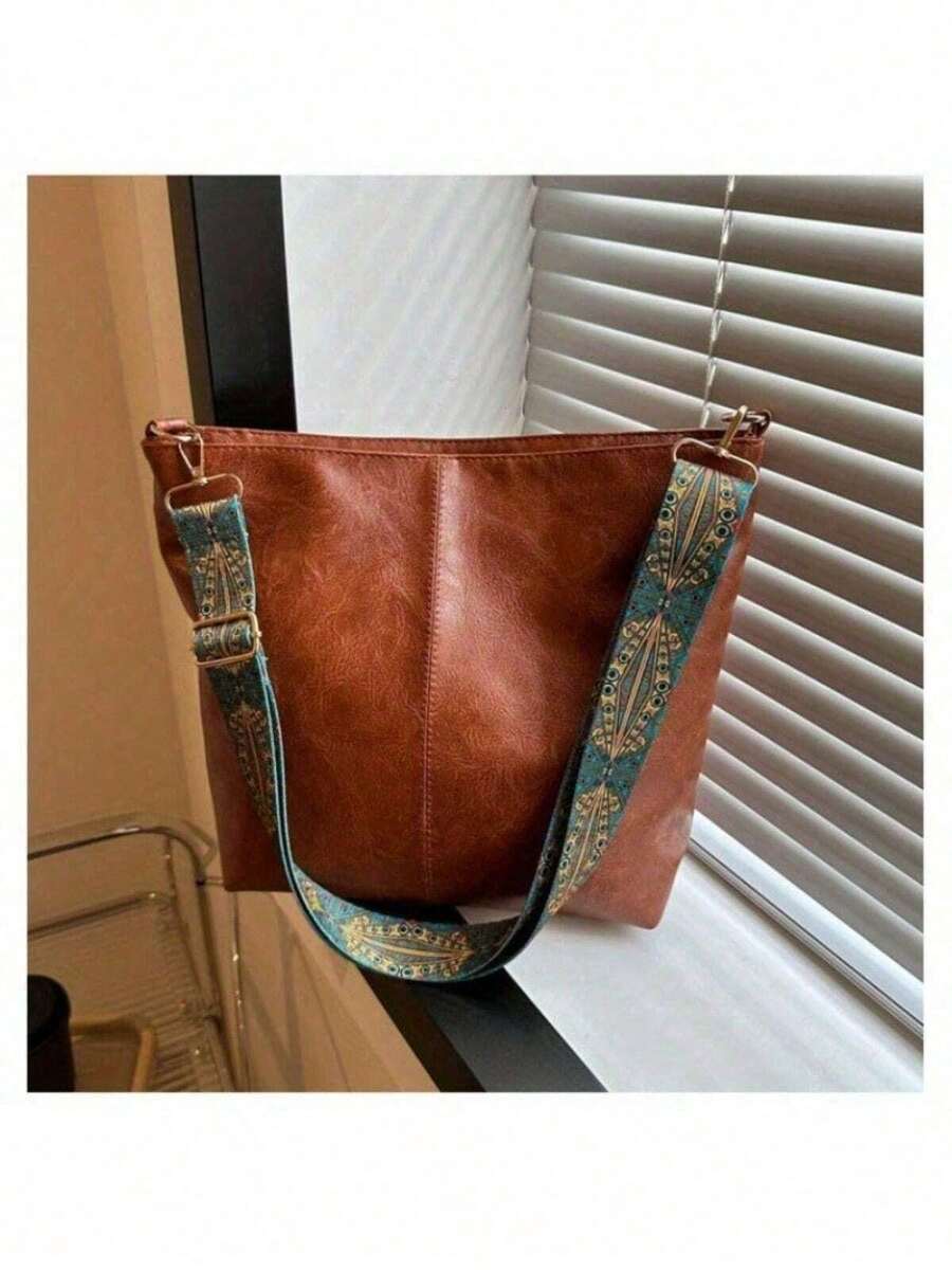 This Year's Popular Bags For Women: Large-Capacity New Style Fashionable Wide-Band Messenger Bags, Niche Popular Tote Bags - 棕色 - 查看 1