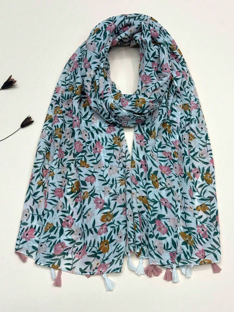 1pc Simple Printed Scarf, New Women's Silk Scarf, Spring/Summer Sunscreen Beach Shawl, Warm Neck Wrap, Fashion Long Scarf, Versatile Shawl For Women - Multicolor - View 1