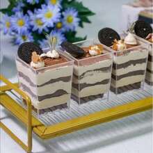 10/50/100 件套装，容量 2/4/5 盎司（60/120/150 毫升）迷你塑料甜点杯、冰淇淋杯、小型透明香蕉布丁杯，适用于开胃菜、试吃、生日、婚礼和派对，也可作为圣诞礼物。 - 透明 - 查看 9