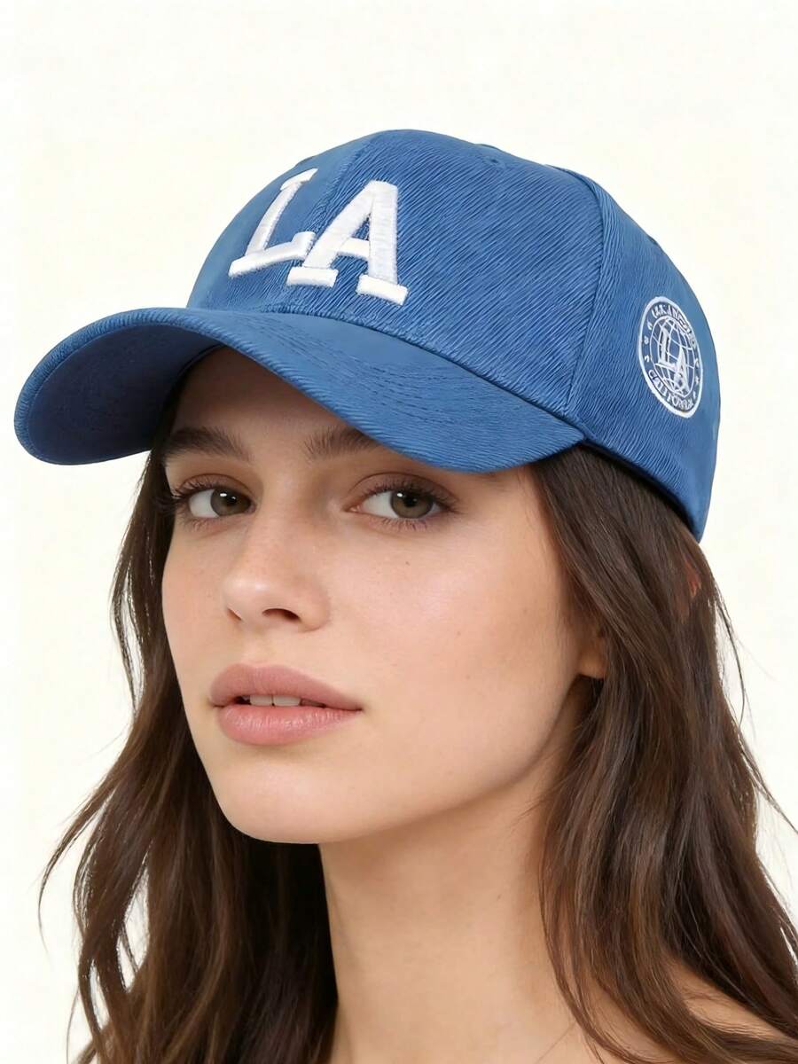 1pc Embroidered LA Baseball Cap, Adjustable Brim Outdoor Sun-Protective Casual Hat, Suitable For Spring, Autumn, Travel, Beach For Men, Y2K Style - 深綠色 2 - 查看 1