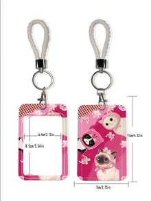 1件装时尚格子发带，带猫咪图案证件卡套、钥匙扣和夹子、蝴蝶手机挂绳、钥匙扣证件架 - 長方形 - 查看 3