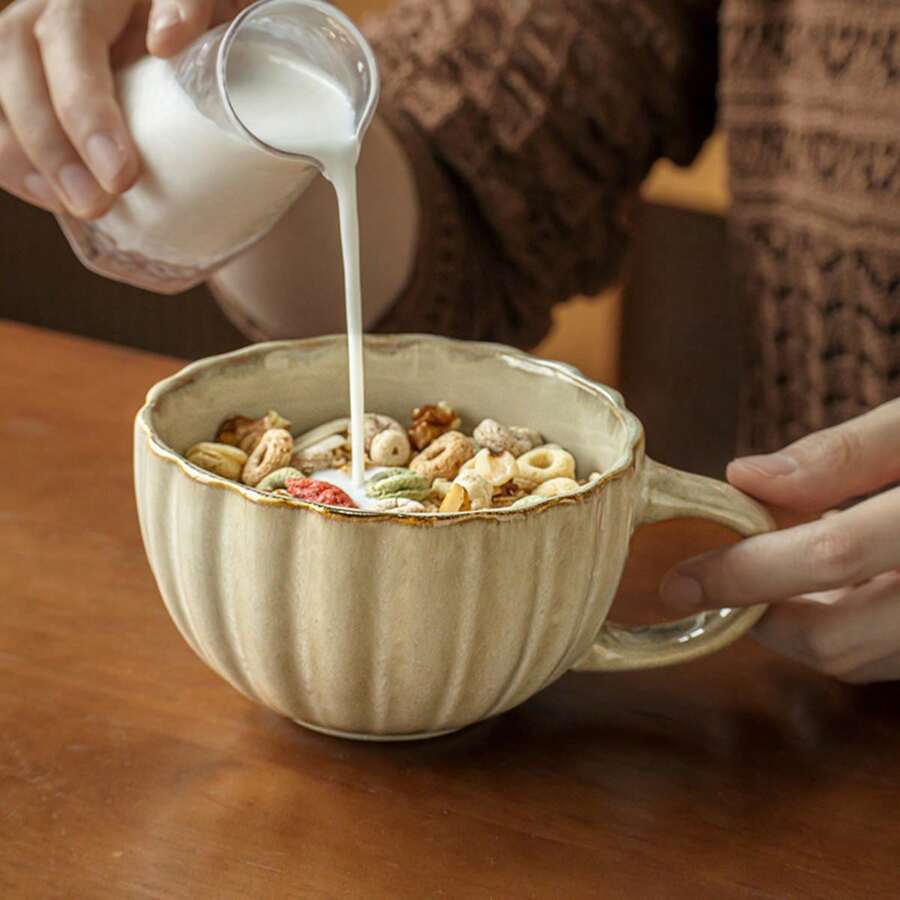 1个陶瓷咖啡杯，创意燕麦杯，陶瓷早餐杯，大容量酸奶碗，沙拉碗，甜点碗，汤碗 - 彩色 - 查看 1