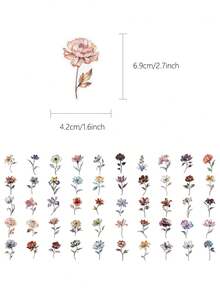 50张银色花蕊银箔贴纸，优雅美观，适用于日记本、手机壳、水瓶、平板电脑、行李箱，防水贴纸 - 彩色 - 查看 7