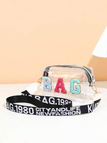 1pc Girls Fashion Suede Letter Decor Crossbody Bag, Detachable Letter Strap, Girl's Small Square Bag, Perfect Gift - Multicolor - View 5
