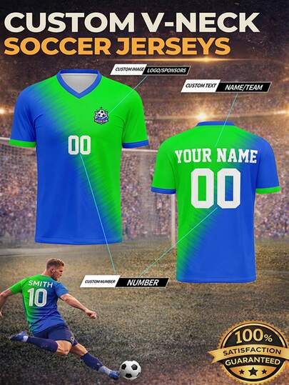 2026 New Men's Soccer Jersey, Customizable With Name, Number, Logo, Team Sponsor, V-Neck Short Sleeve Shirt, Match Football Uniform, Sports Training Tee, Moisture-Wicking Breathable Fabric, Suitable For Team Matches, Training, Sports, Casual Wear, Cheering, Gifts For Spring/Summer Season