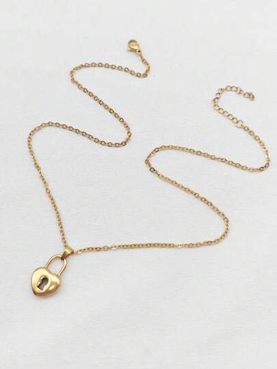 1pc 18K Gold Plated Stainless Steel Heart-Shaped Locket Pendant Necklace, Valentine's Day Love Memorial Gift