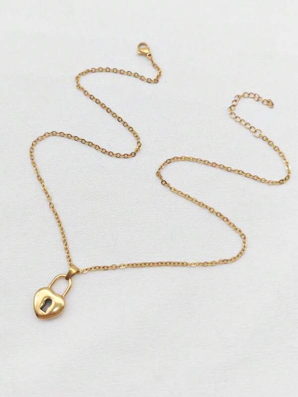 1pc 18K Gold Plated Stainless Steel Heart-Shaped Locket Pendant Necklace, Valentine's Day Love Memorial Gift