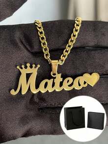 1pc New Custom Name Set Jewelry Stainless Steel Love Crown Name Pendant Engraved Name,18k Gold Electroplated Stainless Steel, Teen/Boy/Girl Bracelet Necklace Set - 彩色 - 查看 11
