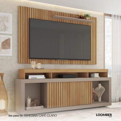 Set panel + mueble para TV Teresina 180cm Marron Claro Loomber