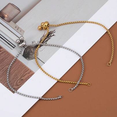 3pcs Adjustable Stainless Steel Sliding Chain, Gold Color, Suitable For DIY Jewelry Making, Bracelet Accessories