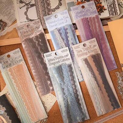 240pcs Vintage Lace Series Stickers, Pre-Cut Transparent PET Material Lace Border Stickers, Suitable For Diaries, Photo Albums, Scrapbooks Decorative Stickers, Hollow Embroidered Lace Pattern Long Border Stickers, DIY Planner Decoration, Planner Supplies, Scrapbooking Supplies, Waterproof And Durable, Applicable For Clipping Accessories, Book Decoration, Handmade Activities, Room Decoration, Adult Crafts, Office Supplies, School Supplies, Personalized Gifts, Back To School Gifts, Student Gifts