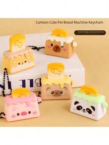 1pc Cartoon Mini Capybara Bread Maker Keychain Backpack Pendant Panda Toast Toy Creative Ornament - Multicolor - View 2