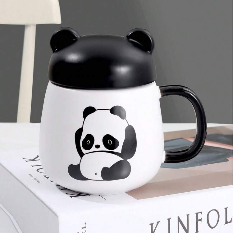 530ml con tapa creativa y encantadora taza de panda Mark de alto valor facial taza de cerámica parejas atornillan la tapa de la taza taza taza de agua de oficina - MH-39661 Entrega aleatoria B - Añade 5