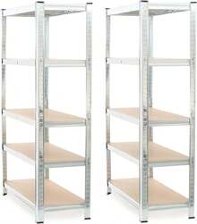 WilTec Juego de 2 estantes de carga pesada, zincados 160 x 60 x 180 cm, 4 estantes, 175 kg/nivel - Galvanizado - Ver 4