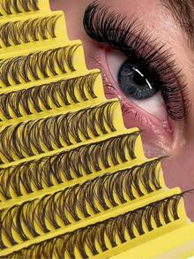 Fengxiu Eyelash 200片装假睫毛，8-16毫米D型卷翘蓬松3D分段式假睫毛，DIY自然单根假睫毛，柔软自然，易于使用，单根假睫毛，DIY单根假睫毛簇，D型卷翘假睫毛，睫毛簇，单根假睫毛，睫毛，假睫毛 - D - 查看 2