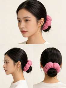 3-Pack 3D Five Petal Flower Hair Scrunchies, High Elasticity Non-Damaging, Cute For Girls And Commute Hair Styling - Multicolor - View 1