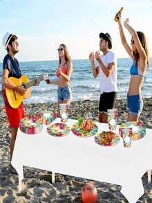 10pcs Tropical Hawaiian Party Supplies - Hawaiian Party Decorations, Palm Leaves, Hibiscus Flower Disposable Paper Plates And Napkins | Suitable For BBQ And Summer Parties, Christmas, Weddings, Beach, Graduation - Multicolor - View 5