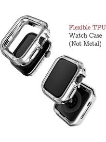 2pcs Luxury Silver Metal 3-Bead Chain Watch Band And TPU Case Protector, Compatible With Apple Watch 38mm 40mm 41mm 42mm 44mm 45mm 49mm, Compatible With Apple Watch Series 9/8/7/SE/3/6/5/4/3/2/1/Ultra/3/2/1, Fashion Smart Watch Strap, Business & Casual Wear For Men & Women, Watch Accessories, Christmas Birthday Holiday Gift For Friends & Family - Silver - View 3