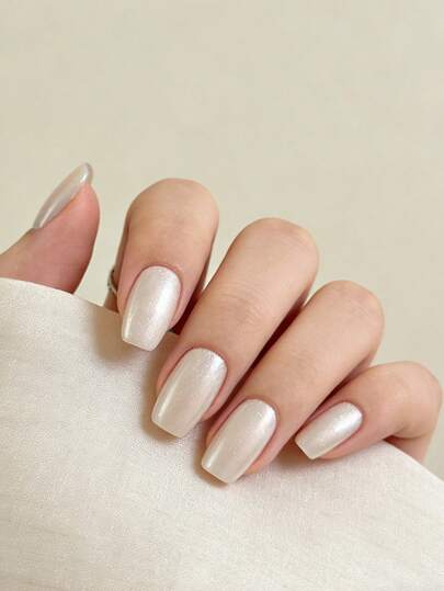 30 piezas Uñas postizas cortas con diseño francés, uñas blancas con brillo Y2K, patrón cuadrado con brillo, uñas acrílicas postizas reutilizables simples. Incluye 24 piezas de pegatinas de gel y una lima pequeña