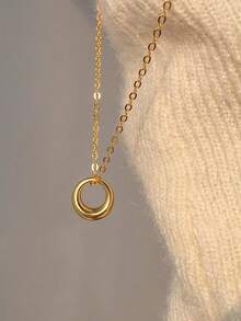 VJS 1pc Lightweight Minimalist Gold Ring Necklace, Suitable For Party And Daily Wear - Yellow Gold - View 2