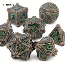 Asixsix 7pcs Green Tree Stump Solid Metal Polyhedral Dice Set, Suitable For Role-Playing RPG Tabletop Card Games - Green - View 9