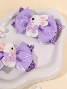 2pcs/Set Girls Easter Rabbit Hair Clips, Glitter Rabbit Hair Clips, Embroidered Bow Hair Clips, Cute Sweet Style Hair Accessories, Easter Holiday Gift, Party Hair Decor, Suitable For Teens - Multicolor - View 9