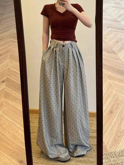 新款女士爱心印花植绒休闲裤，简约百搭修身直筒裤