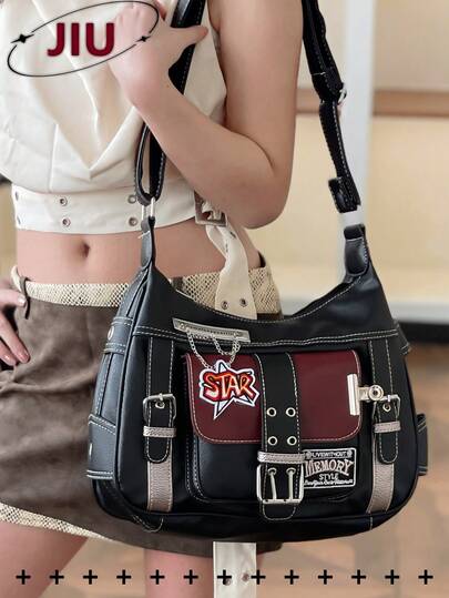 Y2K风格柔软PU皮革女士单肩包；通勤手提包；多功能便捷斜挎包，适合少女、女性、大学生、上班族女性。适用于办公室、学校、工作、商务、通勤、购物、约会、户外活动、旅行、徒步等场合，也是送给女士的理想礼物。