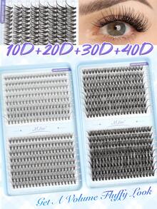 640片装（10D+20D+30D+40D、30D+40D+50D+60D、50D+60D+80D+100D）卷翘簇状假睫毛超值套装，包含新手友好型假睫毛教程、蓬松DIY分段式假睫毛、胶水、卸妆液、镊子、睫毛刷，可重复使用。 - 黑色 - 查看 6
