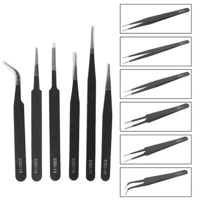 Precision Tweezers Set Industrial Repair Tweezers Anti Static For Watch Jewelry Mobile Phone Electronics 6Pcs/Set