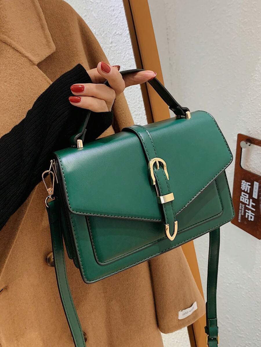 Fashion Decorative Flap Square Handbag Crossbody Bag For Women - Dark Green - View 1