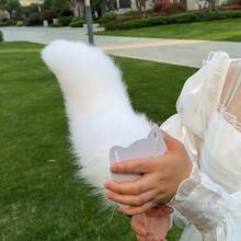 Handcrafted Faux Fur Fox Tail For Cosplay - Flexible Iron Wire-Core, Party & Event Costume Accessory Without Electricity Required - 白色的. - 查看 4