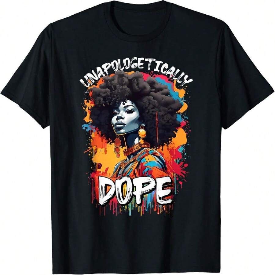 Unapologetically Dope Graphic T-Shirt For Women Casual Cotton Short Sleeve Round Neck Regular Fit Top - 黑色 - 查看 1
