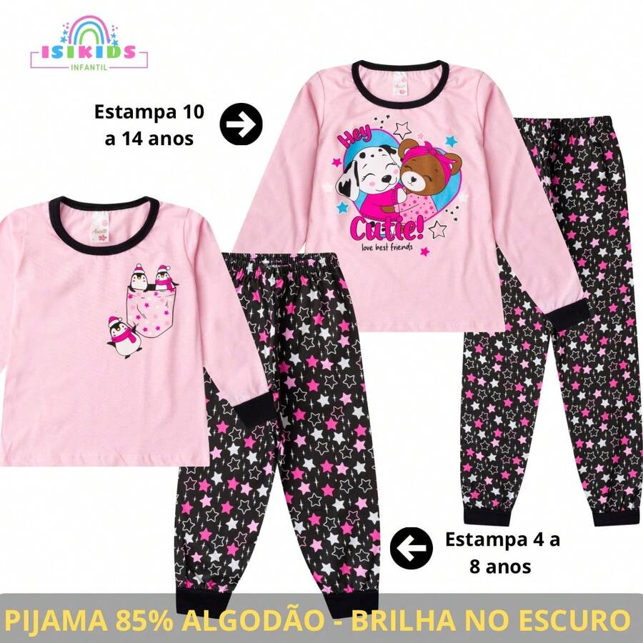 2-Piece Girls' Winter Pajamas, Ages 2-14, Long-Sleeved Sleepwear - 1 Top And 1 Pants - 羅莎 2 - 查看 1