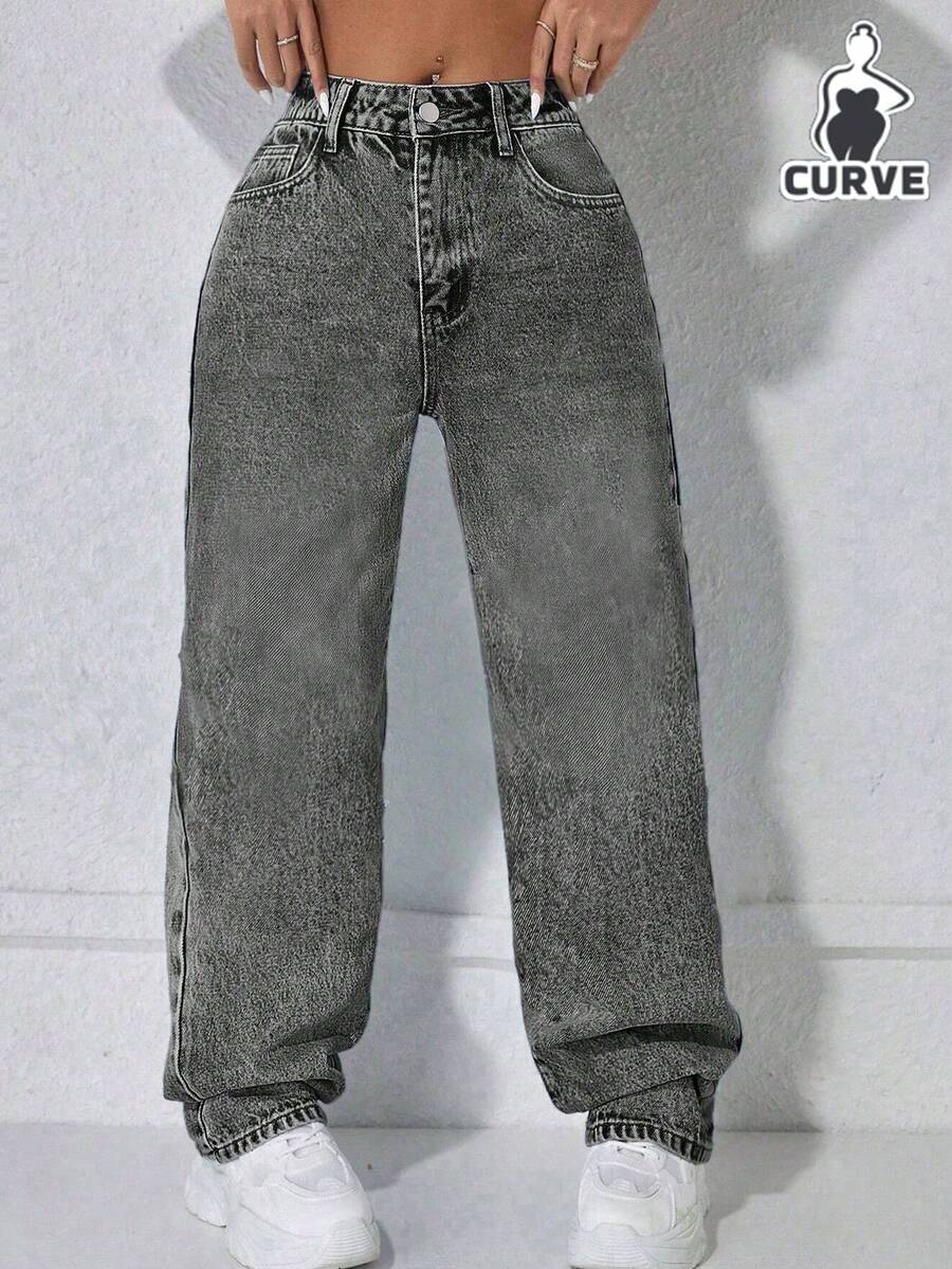 Quần jeans nữ ống đứng dáng rộng, tối giản, phong cách retro, thích hợp cho mùa xuân. - Màu Xám nhạt - Xem 1