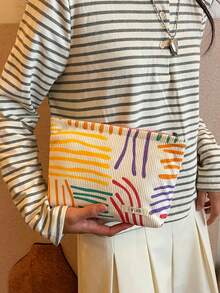 Portable Colorful Striped Cosmetic Bag/Organizer Makeup Bag Toiletry Bag Skincare Bag Wash Bag Toiletry Travel Bag Vacation Essentials For Women Travel Bags For Women Large Capacity Bag - Apricot - View 8