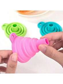 1pc Foldable Mini Blue Funnel, Suitable For Home, Plastic Funnel For Oil Pans, Silicone Funnel For Kitchen Supplies And Outdoor Camping - Multicolor - View 9