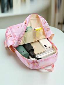 三件套动漫主题女士时尚背包，尼龙材质，配有可调节肩带和拉链，包含笔记本电脑隔层、手提包和宽敞的旅行包，适合通勤、上学、出差、旅游，是完美的礼物之选。 - 彩色 - 查看 3