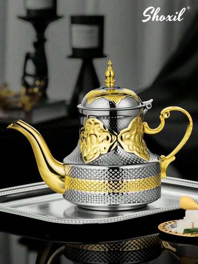 shoxil 1个1.2升不锈钢茶壶，薄荷绿茶壶，摩洛哥咖啡壶，传统阿拉伯咖啡壶，中东水壶，家用/咖啡店/礼品