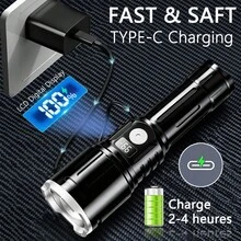 1pc Super Bright Long Range LED Flashlight, USB Rechargeable Waterproof Tactical Flashlight, Outdoor Emergency Torch - Star - View 8