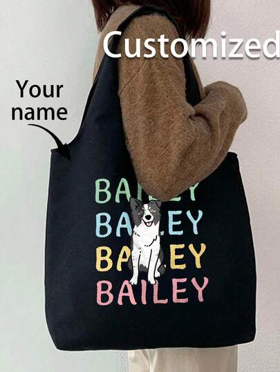 1pc Customized Pet Photo Shoulder Bag, Unique Gift For Dog Owners, Pet Lovers, Veterinarians, Animal Rescuers, Birthdays, Featuring Cute Dog Pattern, Suitable For College Students, High School Students, Travel, Back To School, Weddings, Birthdays, Beach, Holidays, Personalized Gift Bag, Pet Mom Gift
