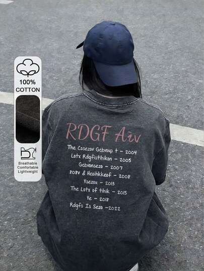 经典复古美式水洗黑色宽松印花T恤，中性Y2K美学，适合春夏穿着