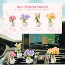 4 Pack Flowers Car Vent Clips, Cute Daisy Plants Vase Air Conditioning Outlet Clip With Fragrance Pads, Charm Scent Perfume Automotive Interior Decorations For Women - Flowers Car Vent Clips - 查看 7