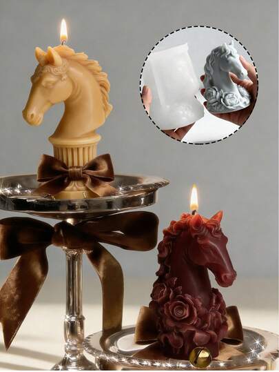 3pcs Floral Horse & Chess 3D Silicone Mold, Candle Mold, Heat Resistant | High Elasticity Silicone Mold, Multi-Purpose - For Making Candles, Plaster/Painting, Squeezy Toys/Stress Relief, Photography Backdrops, Home Decor, Holiday Gifts, Handmade Crafts. Molded In One Piece, Flexible And Easy To Clean, Reusable