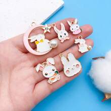 5/12件套可爱兔子吊坠套装 – 珐琅锌合金可爱卡通月亮星星设计 – DIY手链项链耳环工艺品材料，适合生日派对和春节 - 彩色 - 查看 6