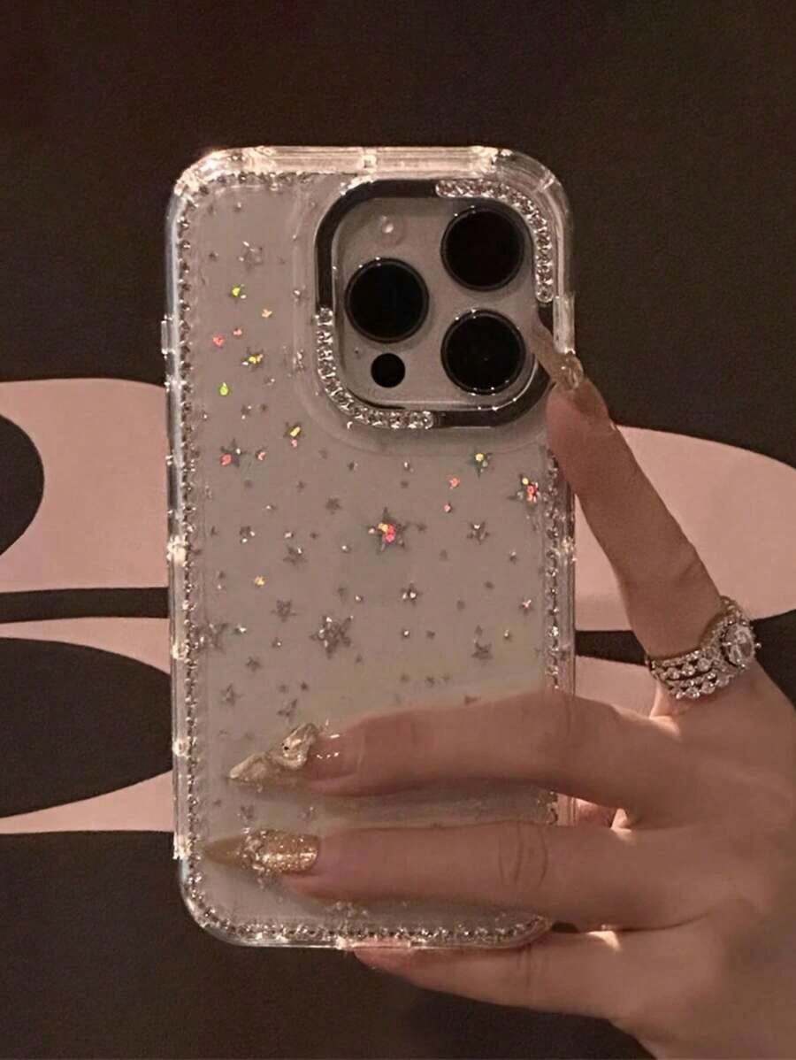 1pc Luxury Electroplated Rhinestone Edged Shiny Star Transparent Full Body Shockproof Phone Case, Compatible With IPhone 17/17 Air/17 Pro/17 Pro Max, 16, 16 Pro, 16 Plus, 16 Pro Max, 15, 14, 14 Pro Max, 13, 12, 11 - 款式2(1件) - 查看 1