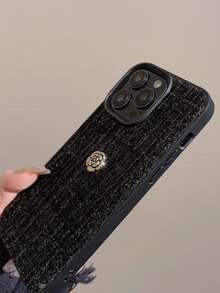 Camellia Wool Phone Case Compatible With IPhone 17/17 Air/17 Pro/17 Pro Max, 16/16 Plus/16 Pro/16 Pro Max, 15/15 Plus/15 Pro/15 Pro Max, 14/14 Plus/14 Pro/14 Pro Max, Dust-Proof, High-Value, Popular - Black - View 4