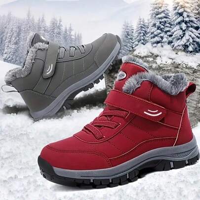 Unisex Outdoor Mountaineering Snow Boots, Fleece Lined Warm Winter Cotton Shoes With Anti-Slip & Wear-Resistant Sole